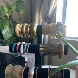 Gold, lucite, bead, emerald, copper, bone bracelets